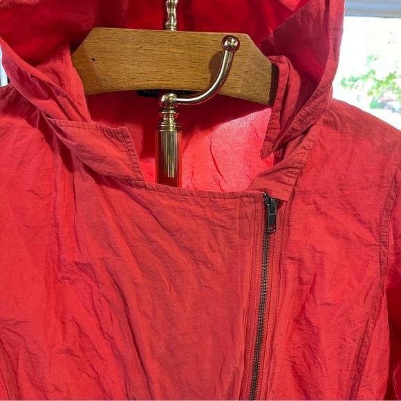 EILEEN FISHER ~ Orange Rumpled Metallic Jacket with Removable Hood Asymmetric - Picture 12 of 13